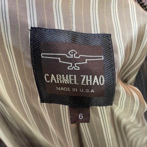 Vintage 90s Carmel Zhao Wool Blazer Single Breasted Striped Brown Womens 6 - Picture 14 of 15